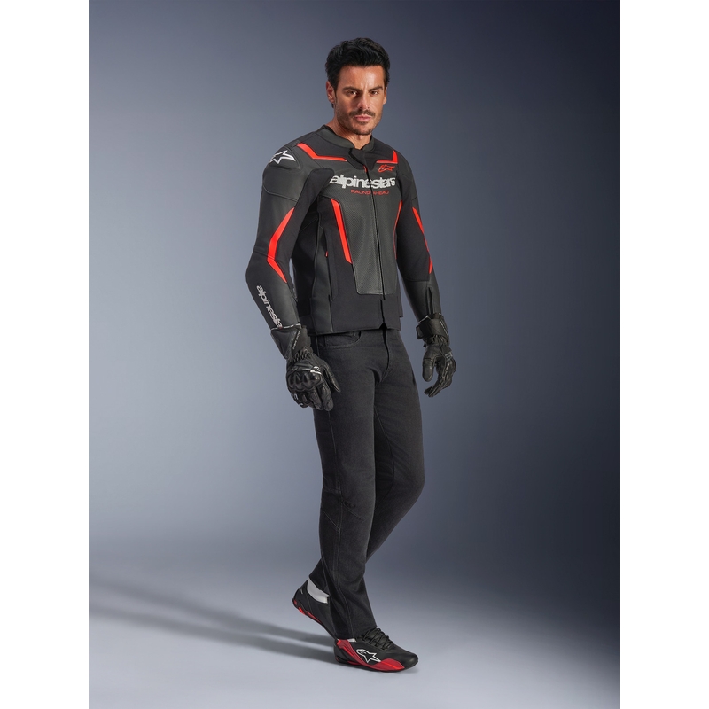 Kožená bunda na motorku Alpinestars GP Force V2 Airflow černo-fluo červeno-bílá