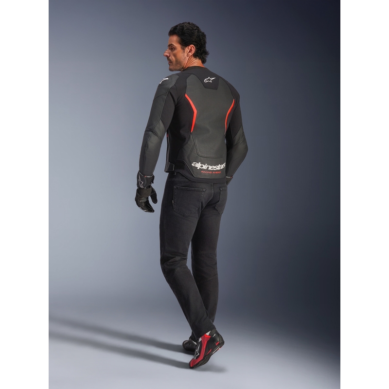 Kožená bunda na motorku Alpinestars GP Force V2 Airflow černo-fluo červeno-bílá