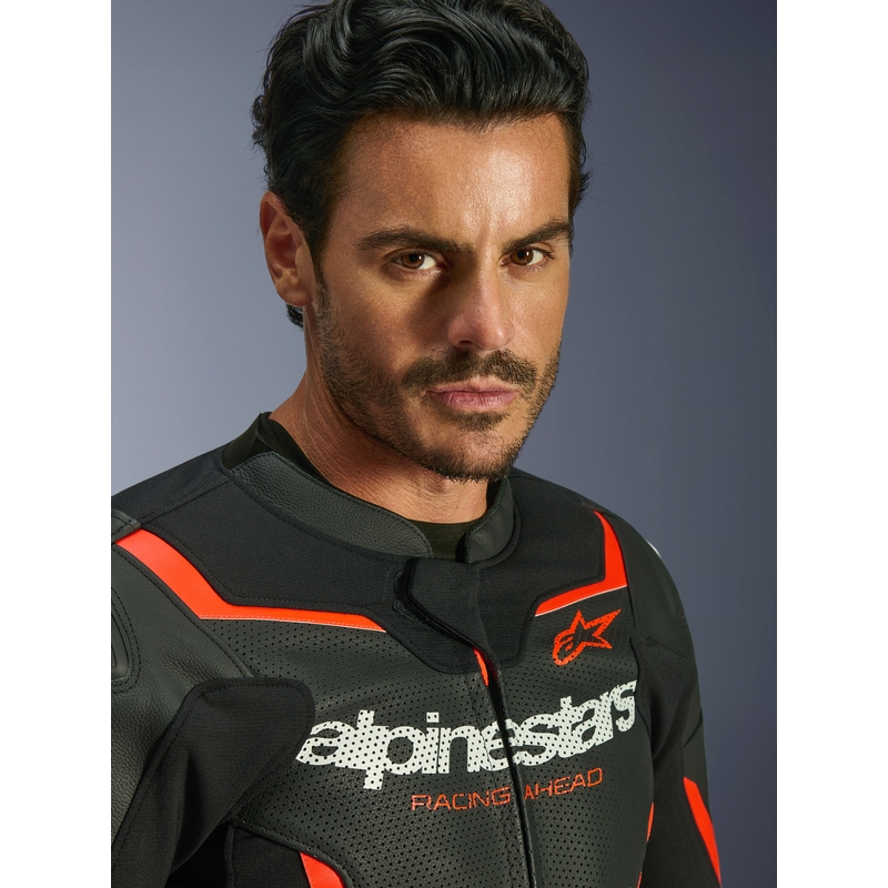 Kožená bunda na motorku Alpinestars GP Force V2 Airflow černo-fluo červeno-bílá