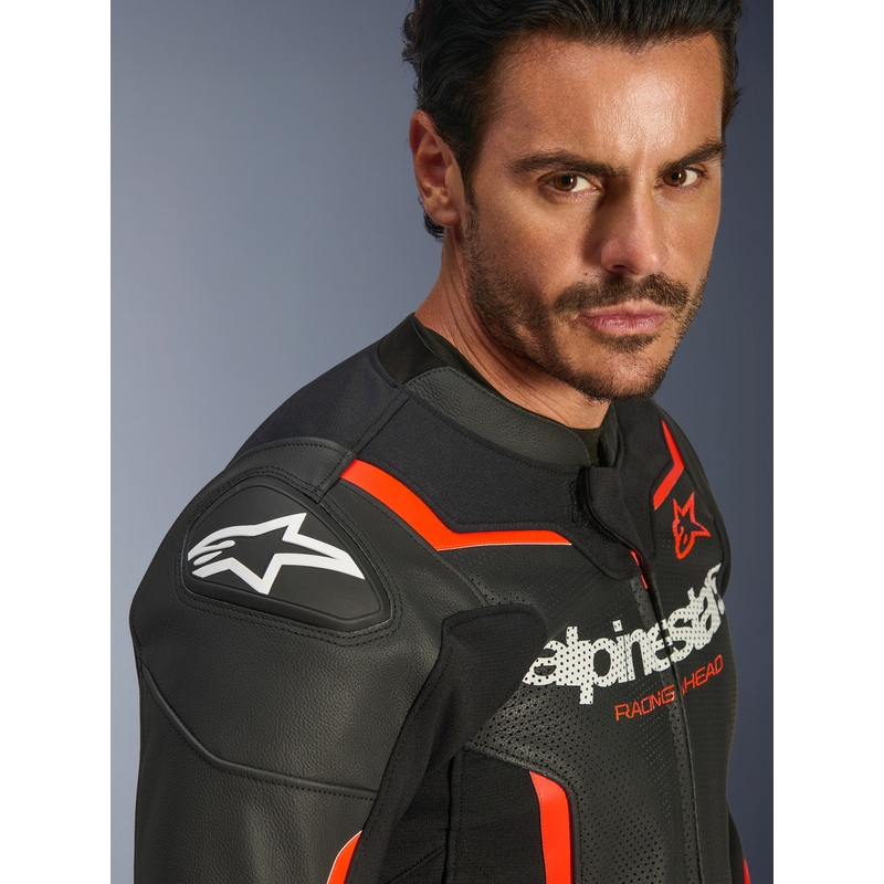 Kožená bunda na motorku Alpinestars GP Force V2 Airflow černo-fluo červeno-bílá