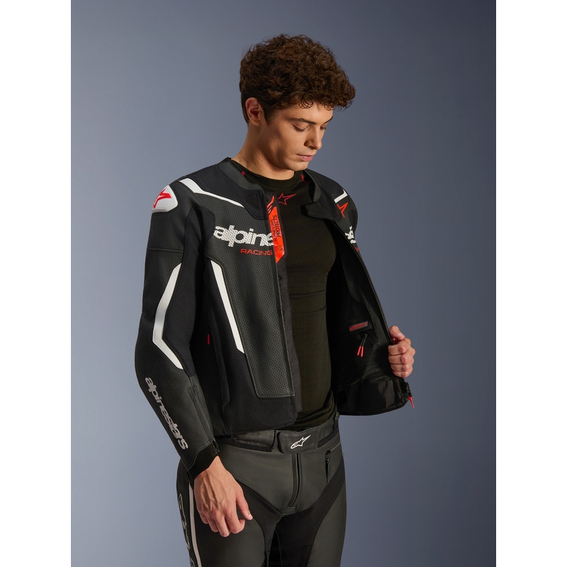 Kožená bunda na motorku Alpinestars GP Force V2 Airflow černo-bílá