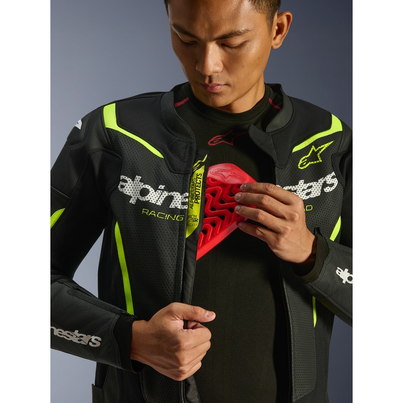Kožená bunda na motorku Alpinestars GP Force V2 Airflow černo-fluo žlutá