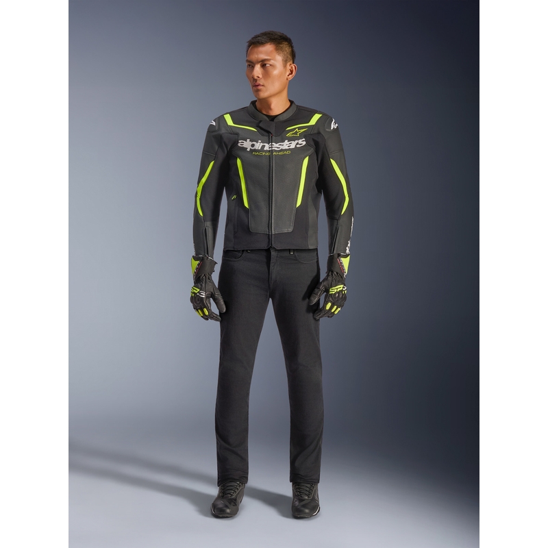 Kožená bunda na motorku Alpinestars GP Force V2 Airflow černo-fluo žlutá