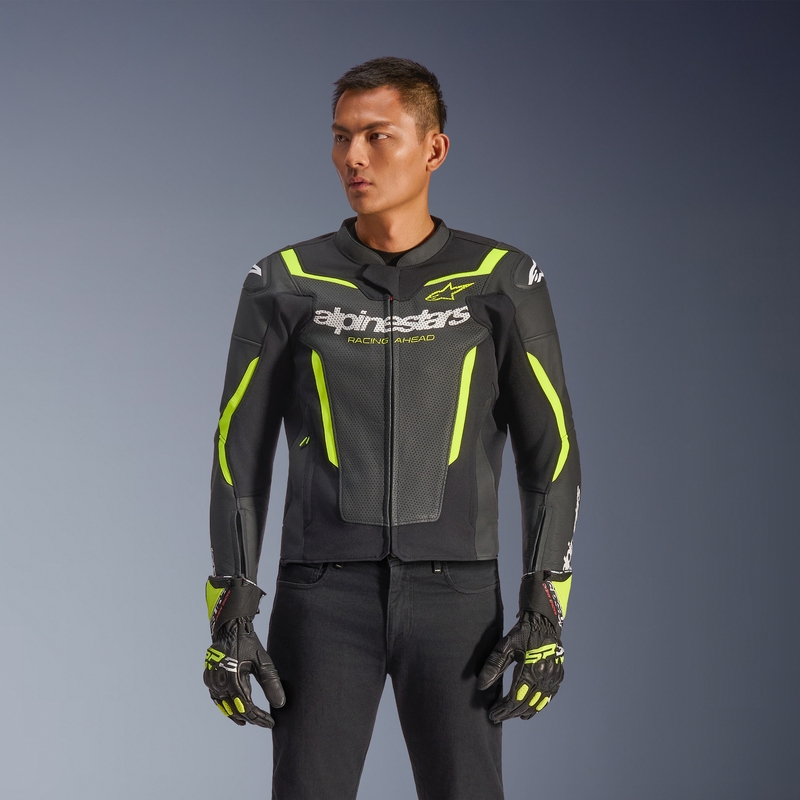 Kožená bunda na motorku Alpinestars GP Force V2 Airflow černo-fluo žlutá