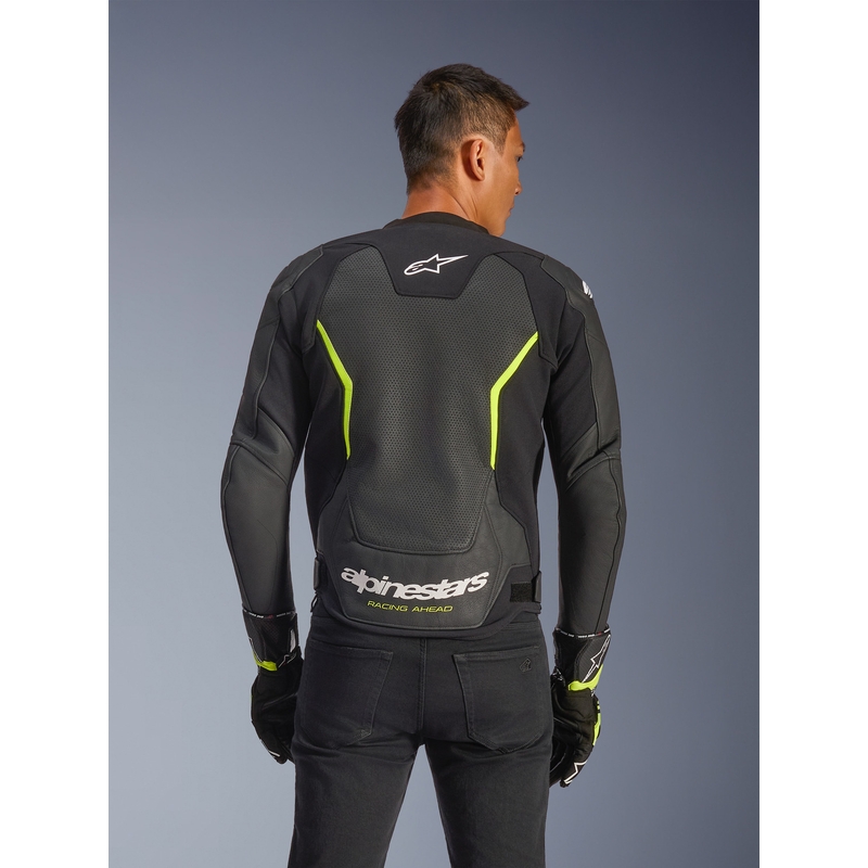 Kožená bunda na motorku Alpinestars GP Force V2 Airflow černo-fluo žlutá