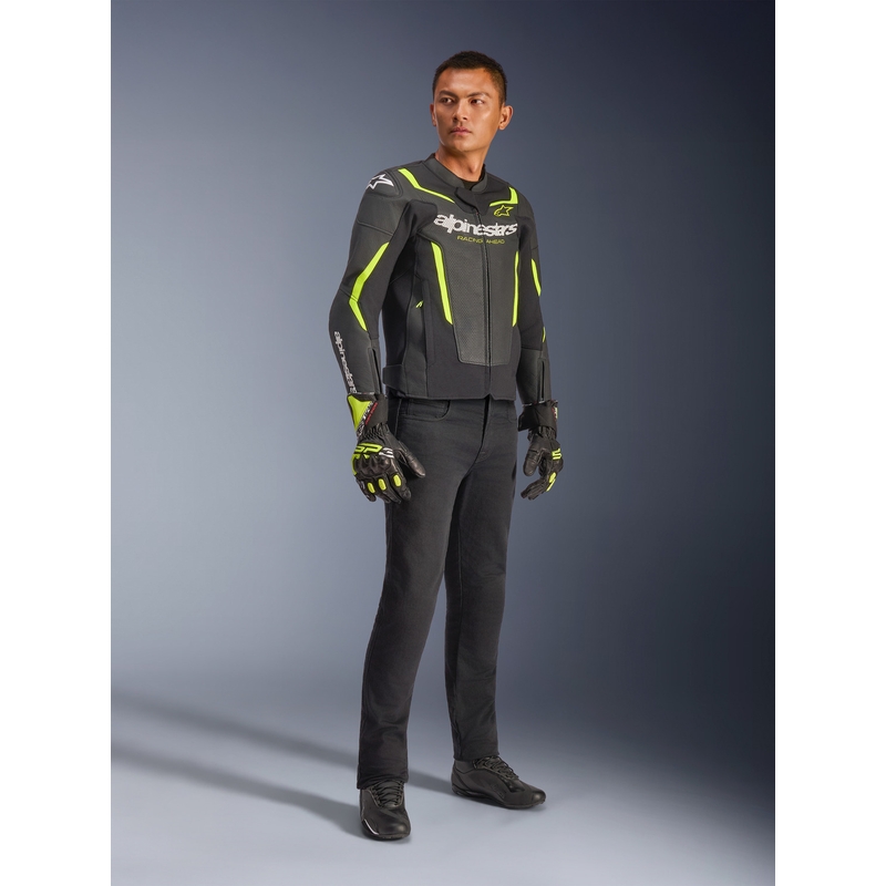 Kožená bunda na motorku Alpinestars GP Force V2 Airflow černo-fluo žlutá