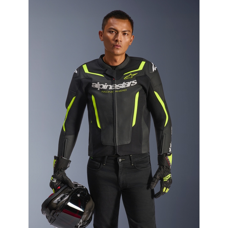 Kožená bunda na motorku Alpinestars GP Force V2 Airflow černo-fluo žlutá