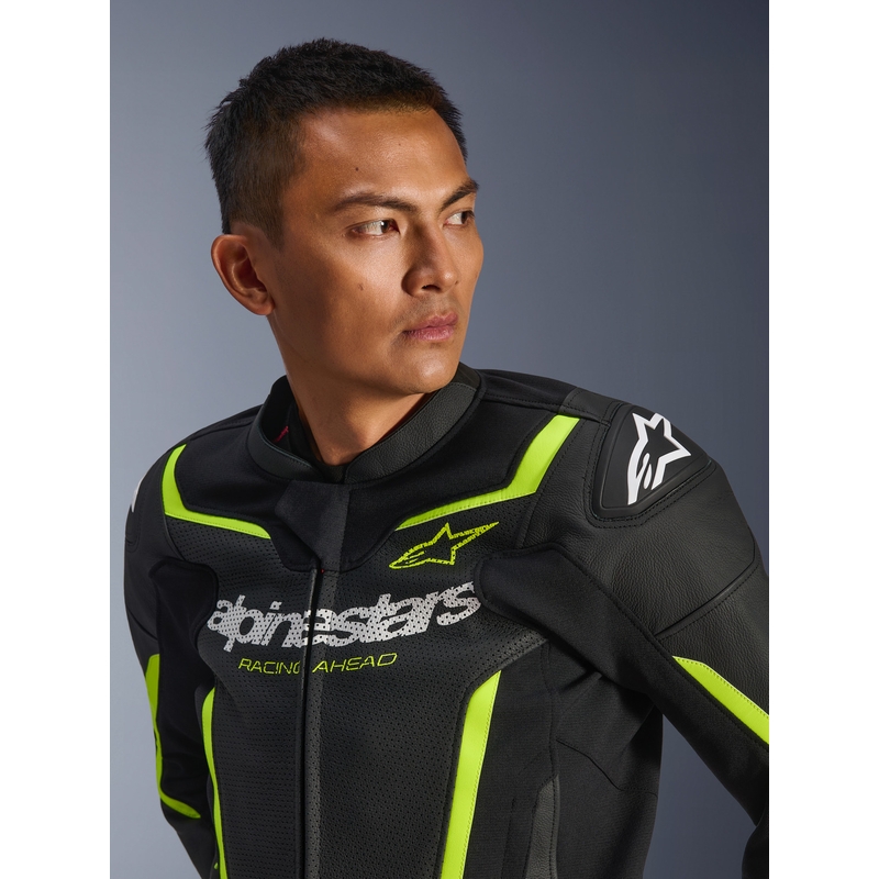 Kožená bunda na motorku Alpinestars GP Force V2 Airflow černo-fluo žlutá