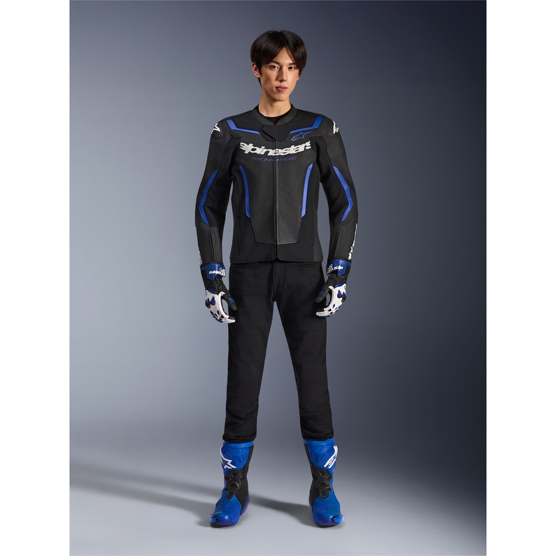 Kožená bunda na motorku Alpinestars GP Force V2 Airflow černo-metalicko modrá