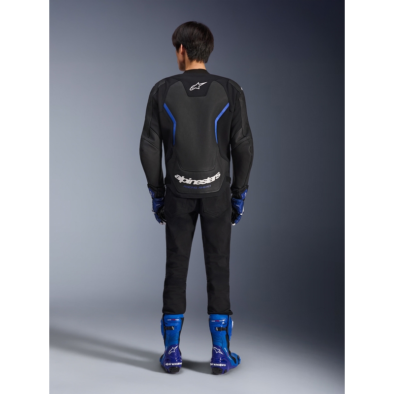 Kožená bunda na motorku Alpinestars GP Force V2 Airflow černo-metalicko modrá