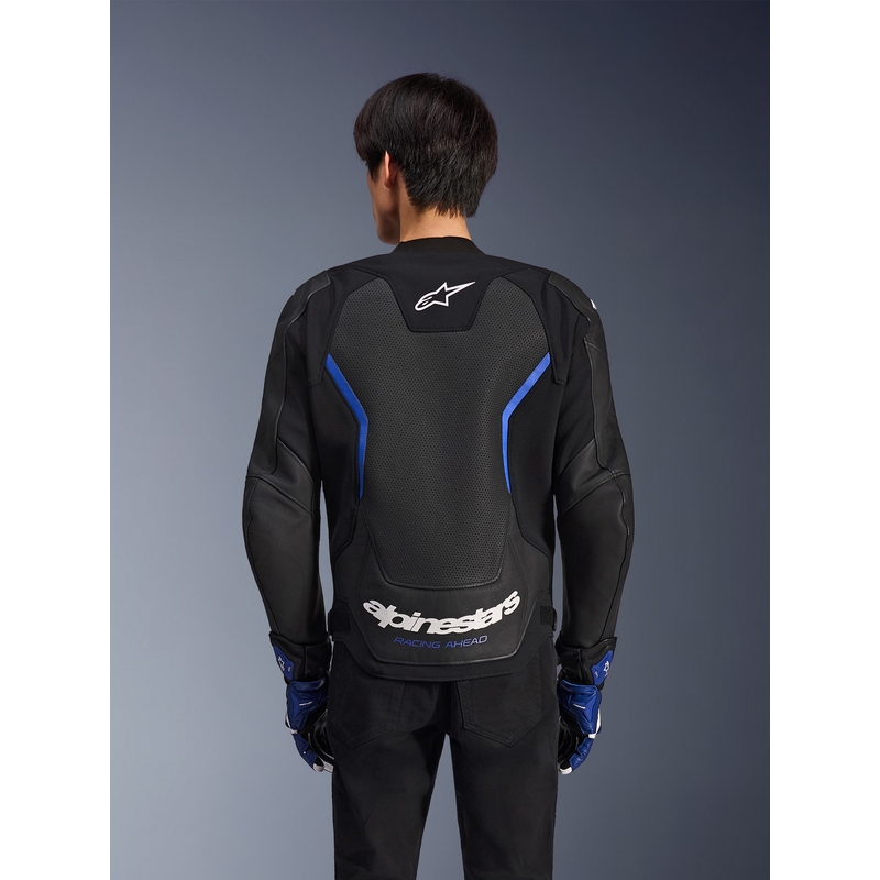 Kožená bunda na motorku Alpinestars GP Force V2 Airflow černo-metalicko modrá