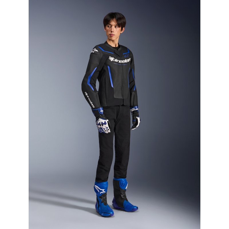 Kožená bunda na motorku Alpinestars GP Force V2 Airflow černo-metalicko modrá