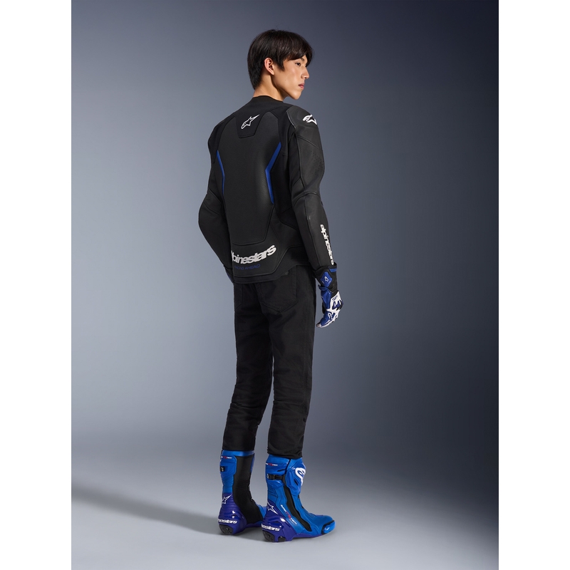 Kožená bunda na motorku Alpinestars GP Force V2 Airflow černo-metalicko modrá