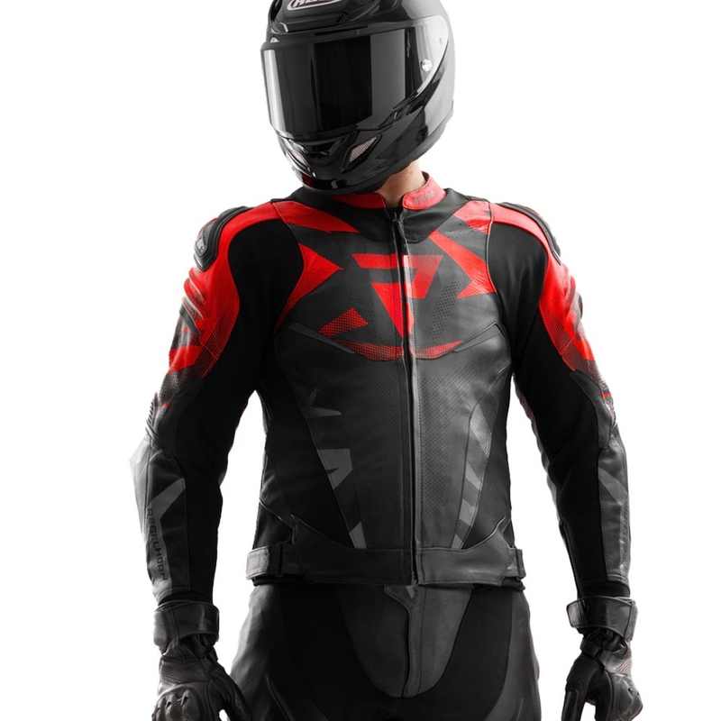 Kožená bunda na motorku Rebelhorn Inferno černo-fluo červená
