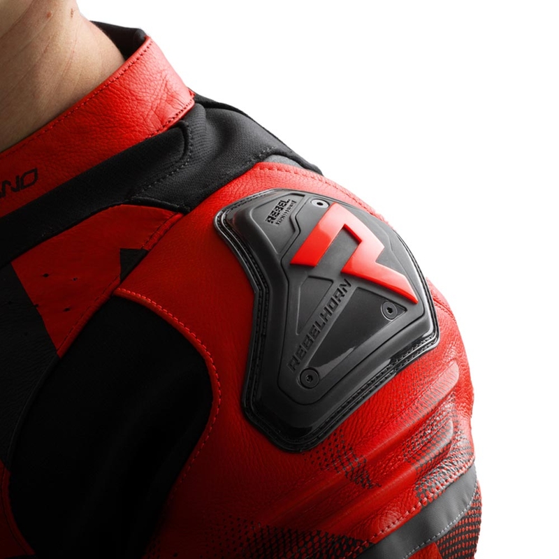 Kožená bunda na motorku Rebelhorn Inferno černo-fluo červená