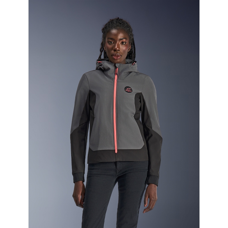 Dámská mikina na motorku Alpinestars Stella Radium Tech Hoodie tmavě šedo-černo-růžová