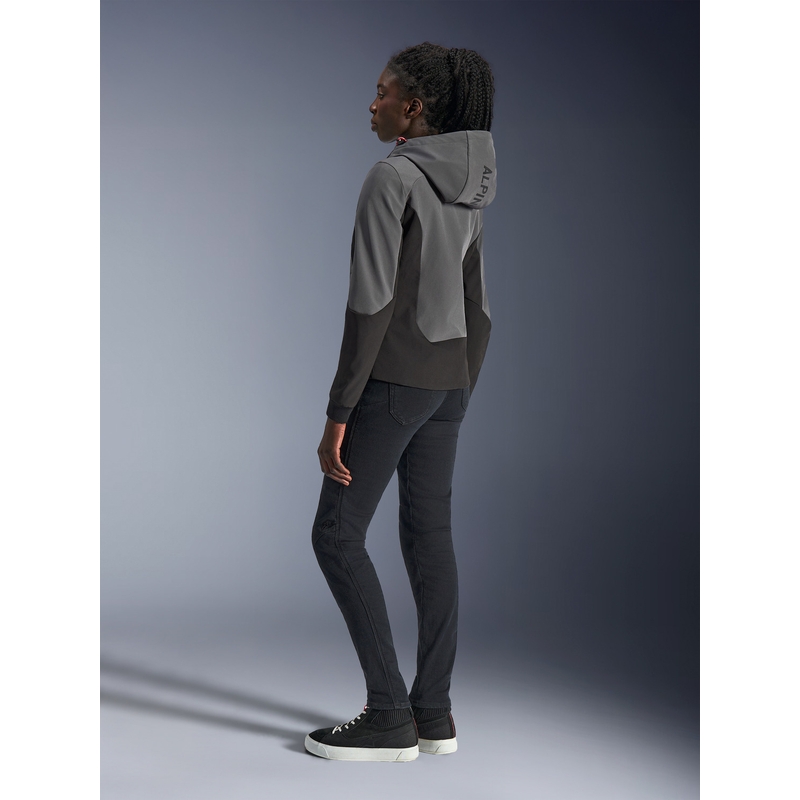 Dámská mikina na motorku Alpinestars Stella Radium Tech Hoodie tmavě šedo-černo-růžová