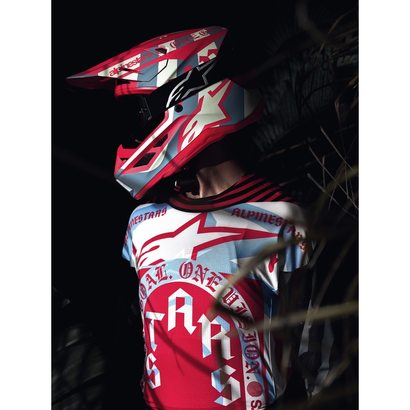 Motokrosová helma Alpinestars Supertech S-M7 limitovaná edice Beast Coast šedo-černo-oranžová
