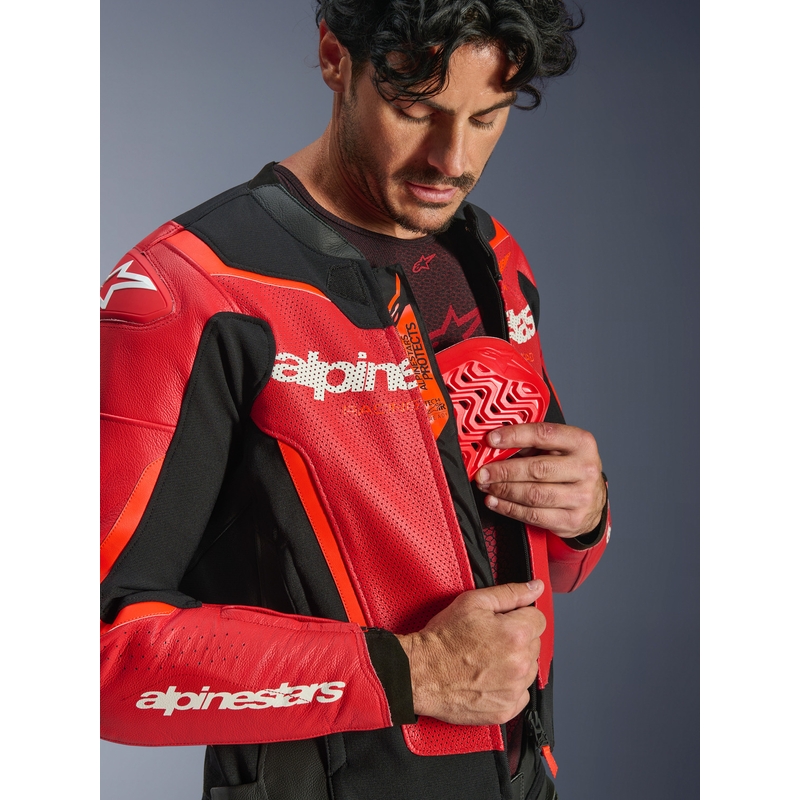 Kožená bunda na motorku Alpinestars GP Force V2 Airflow fluo červeno-černo-bílá