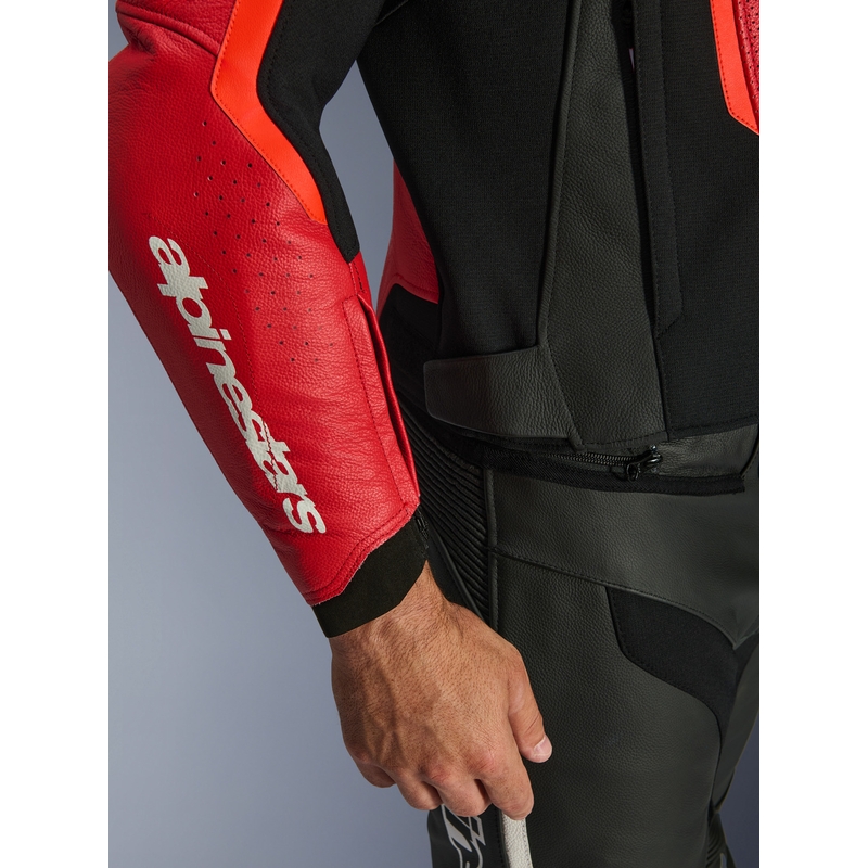 Kožená bunda na motorku Alpinestars GP Force V2 Airflow fluo červeno-černo-bílá