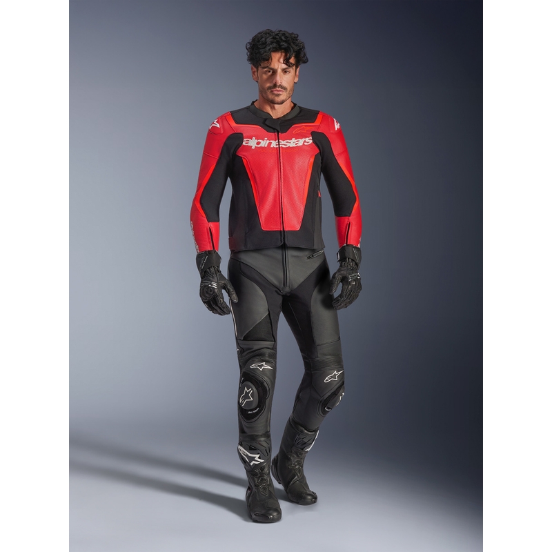 Kožená bunda na motorku Alpinestars GP Force V2 Airflow fluo červeno-černo-bílá