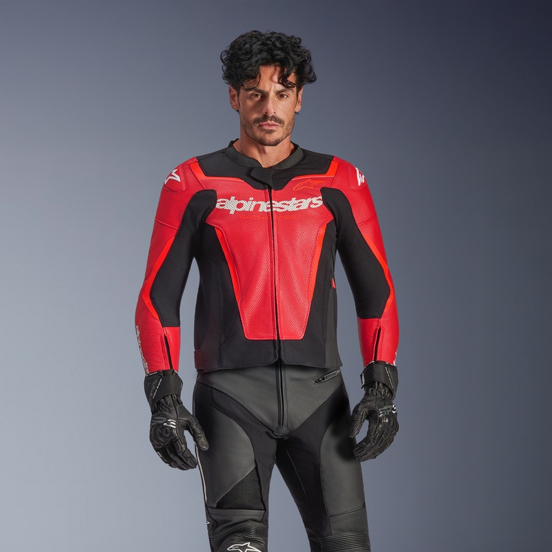 Kožená bunda na motorku Alpinestars GP Force V2 Airflow fluo červeno-černo-bílá