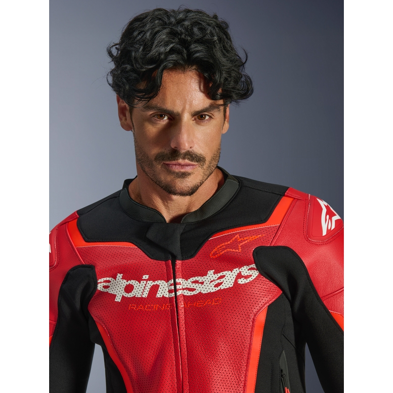 Kožená bunda na motorku Alpinestars GP Force V2 Airflow fluo červeno-černo-bílá