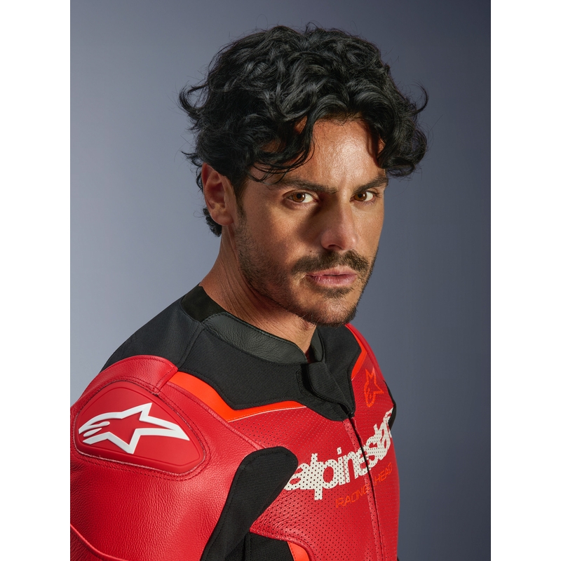 Kožená bunda na motorku Alpinestars GP Force V2 Airflow fluo červeno-černo-bílá
