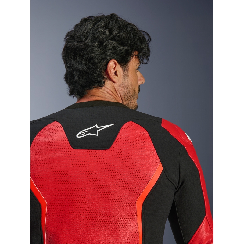 Kožená bunda na motorku Alpinestars GP Force V2 Airflow fluo červeno-černo-bílá