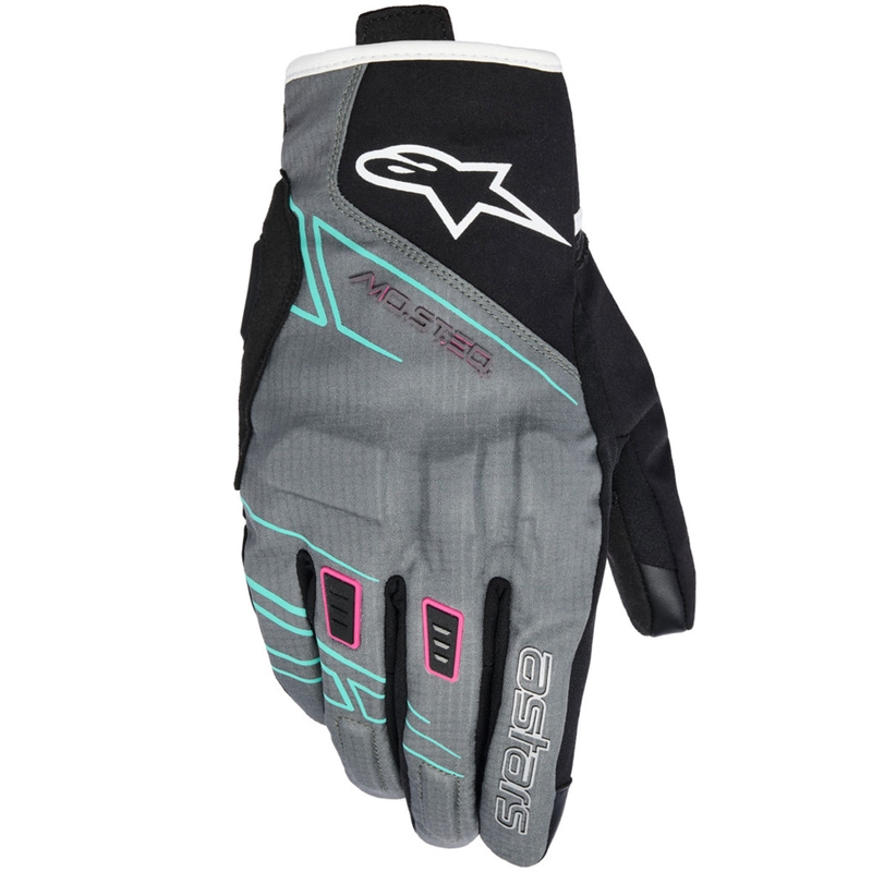 Dámské rukavice na motorku Alpinestars STELLA MOBLAST WATERPROOF šedo-černo-fluo růžovo-tyrkysovo-bílé
