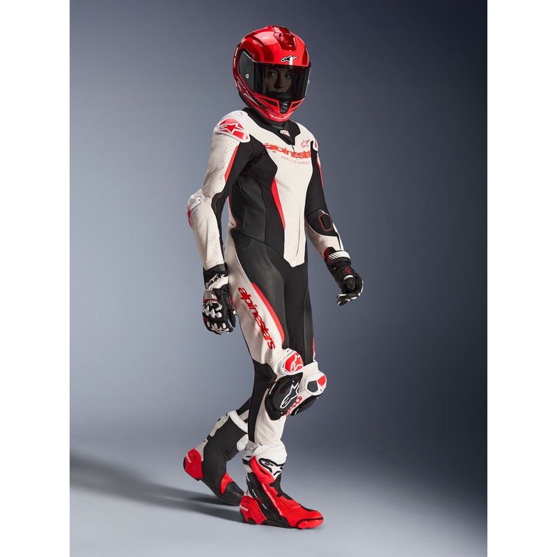 Dámská jednodílná kožená kombinéza na motorku Alpinestars Stella GP-R7 bílo-fluo červeno-černá