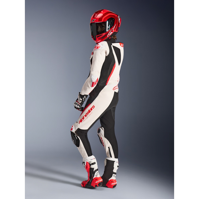 Dámská jednodílná kožená kombinéza na motorku Alpinestars Stella GP-R7 bílo-fluo červeno-černá