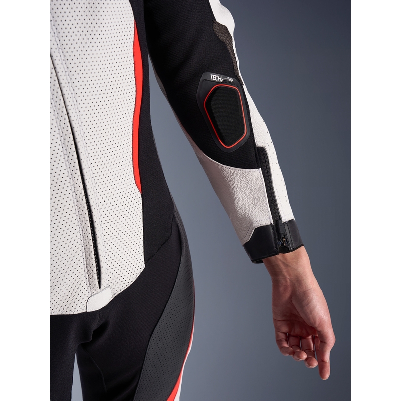 Dámská jednodílná kožená kombinéza na motorku Alpinestars Stella GP-R7 bílo-fluo červeno-černá