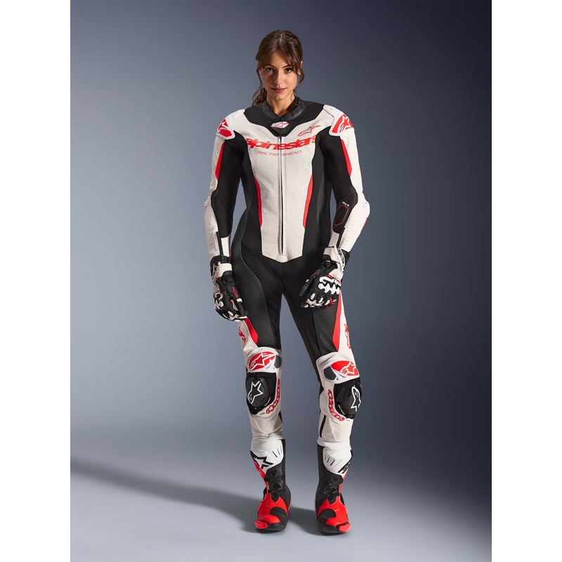 Dámská jednodílná kožená kombinéza na motorku Alpinestars Stella GP-R7 bílo-fluo červeno-černá