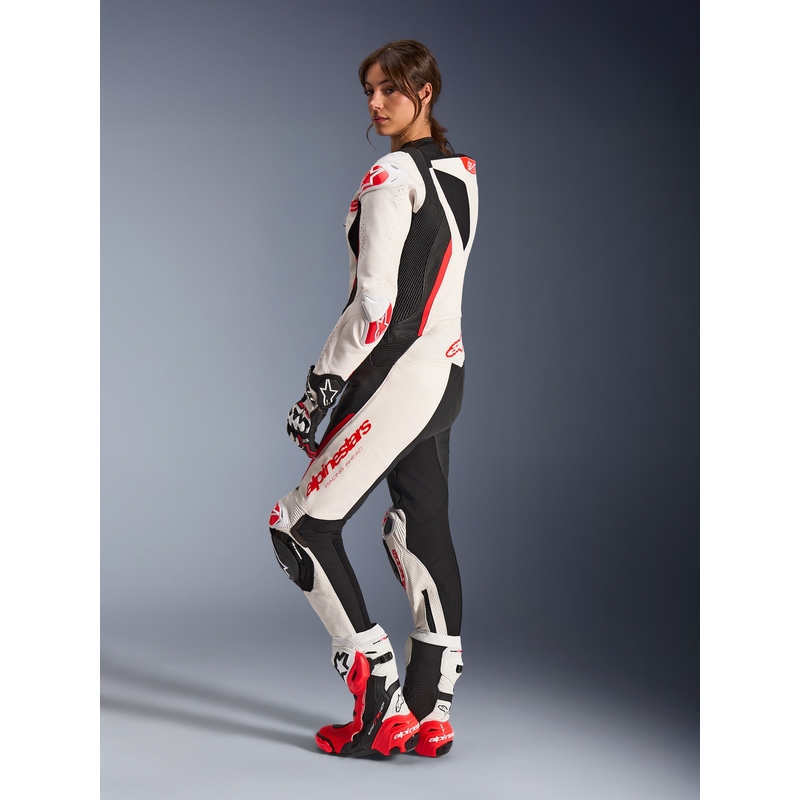Dámská jednodílná kožená kombinéza na motorku Alpinestars Stella GP-R7 bílo-fluo červeno-černá