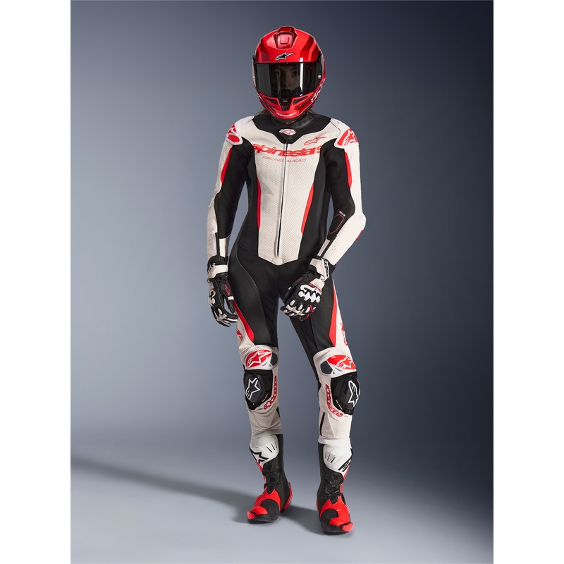 Dámská jednodílná kožená kombinéza na motorku Alpinestars Stella GP-R7 bílo-fluo červeno-černá