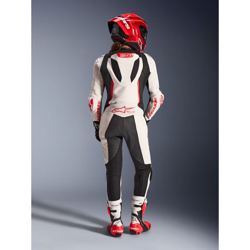 Dámská jednodílná kožená kombinéza na motorku Alpinestars Stella GP-R7 bílo-fluo červeno-černá