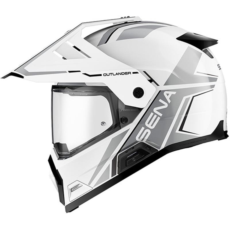Enduro helma na motorku s headsetem SENA Outlander lesklá bílá