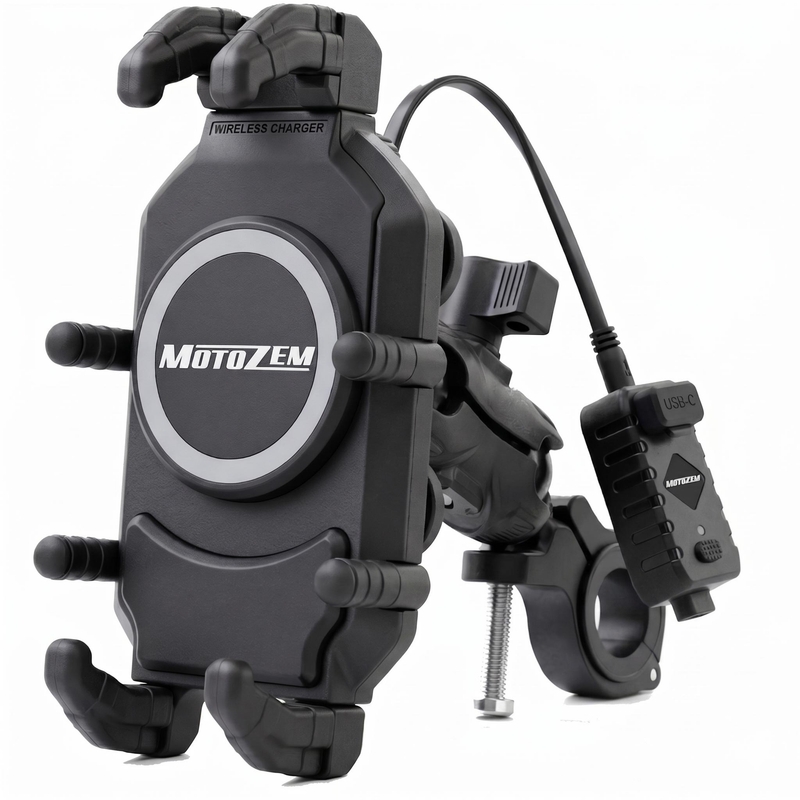 Antivibrační držák MotoZem Claw PRO s bezdrátovou nabíječkou a USB-C zásuvkou černý