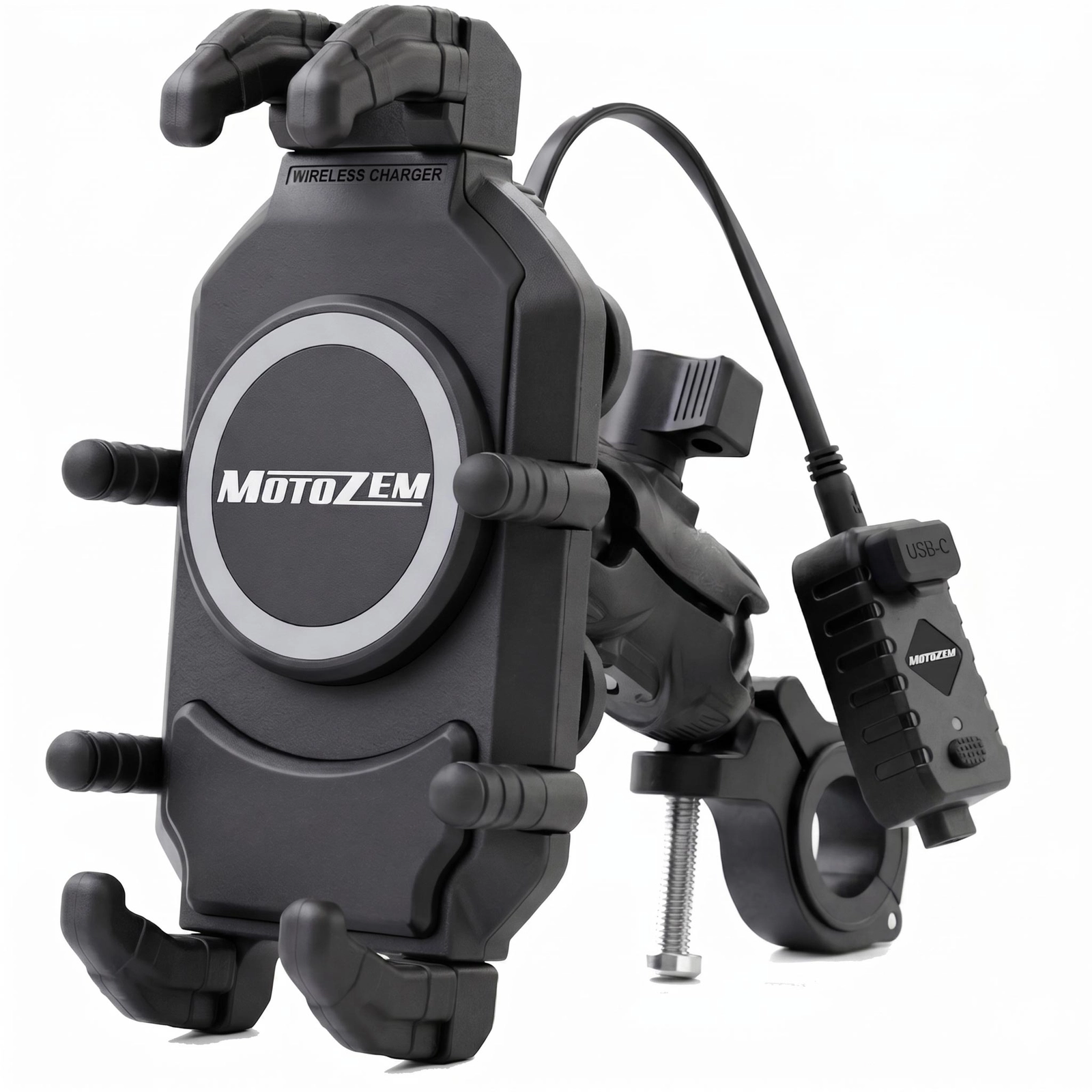 Antivibrační držák MotoZem Claw PRO s bezdrátovou nabíječkou a USB-C zásuvkou černý