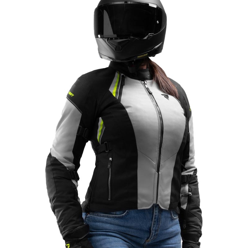 Dámská bunda na motorku Rebelhorn Swift světle šedo-fluo žlutá