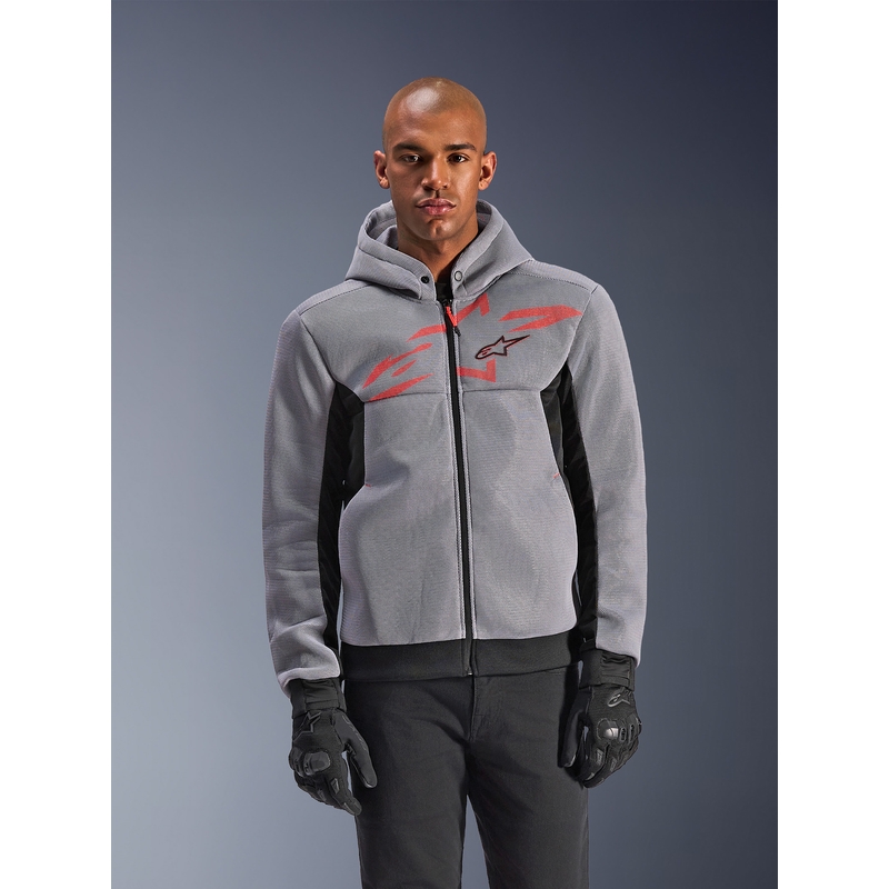 Mikina na motorku Alpinestars Chrome Superairflow černo-světle šedo-fluo červená