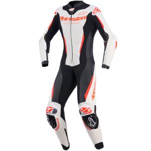 Dámská jednodílná kožená kombinéza na motorku Alpinestars Stella GP-R7 bílo-fluo červeno-černá