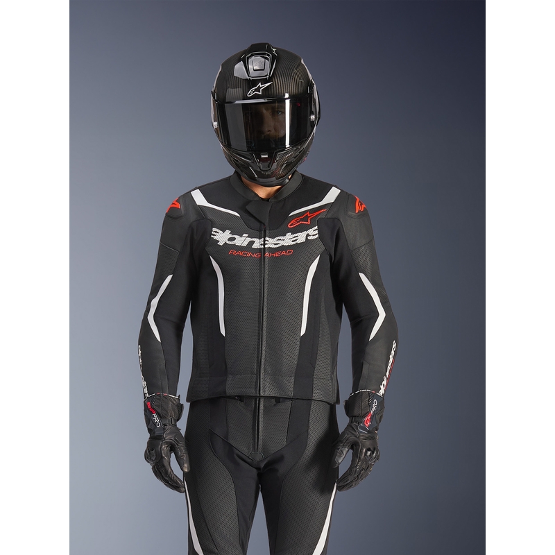 Dvoudílná kožená kombinéza Alpinestars GP Force V2 černo-bílo-fluo červená