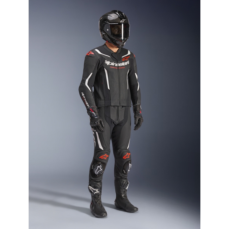 Dvoudílná kožená kombinéza Alpinestars GP Force V2 černo-bílo-fluo červená