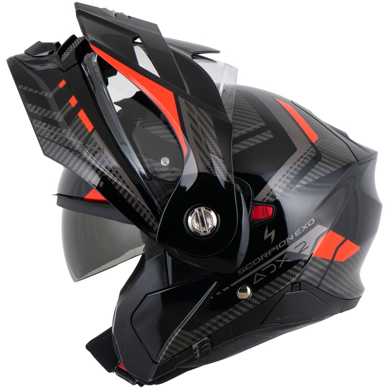 Výklopná helma na motorku Scorpion ADX-2 LEWIS černo-červená