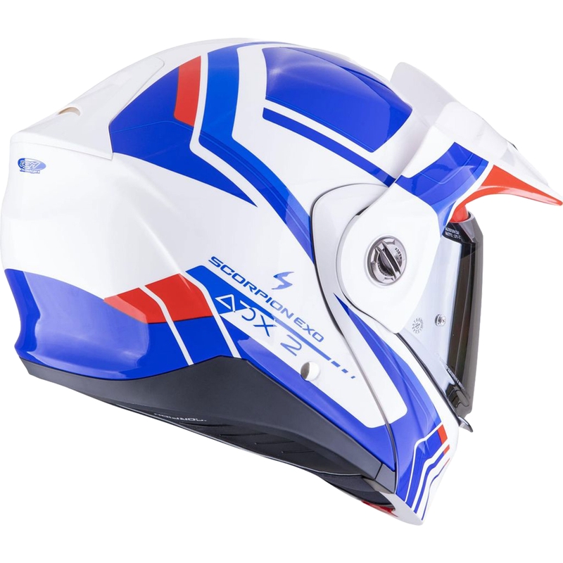 Výklopná helma na motorku Scorpion ADX-2 LEWIS bílo-modro-červená