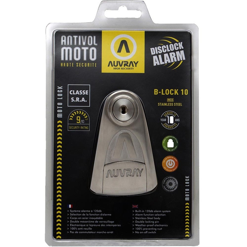 Zámek na brzdový kotouč Auvray B-Lock 10 s alarmem 120 dB ocelově stříbrný
