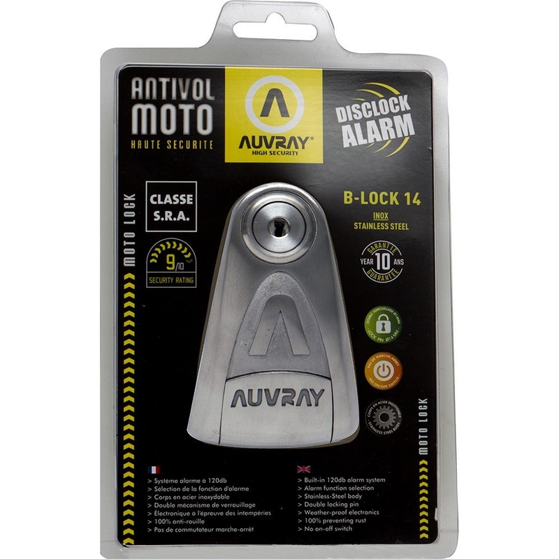 Zámek na brzdový kotouč Auvray B-Lock 14 s alarmem ocelově stříbrný