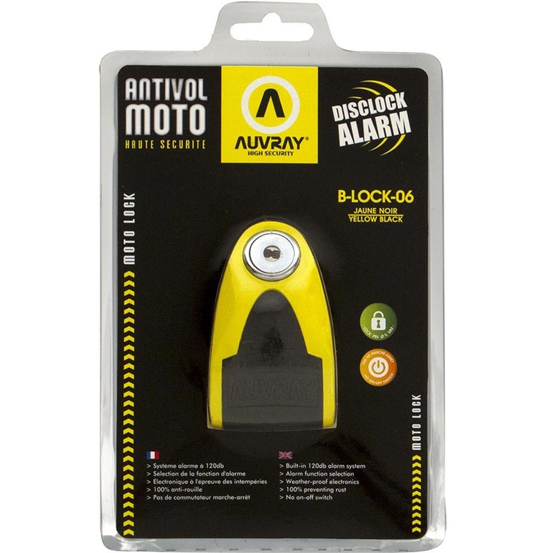 Zámek na brzdový kotouč Auvray B-Lock 06 s alarmem 120 dB žlutý